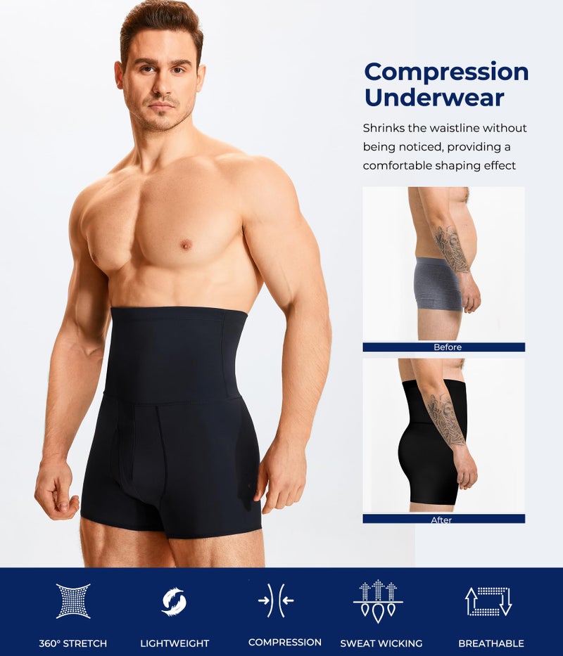 TAILONG Men Tummy Control Shorts High Waist Slimming Underwear Body Shaper Seamless Belly Girdle Boxer Briefs (Black with Fly, 3XL) - Image 3